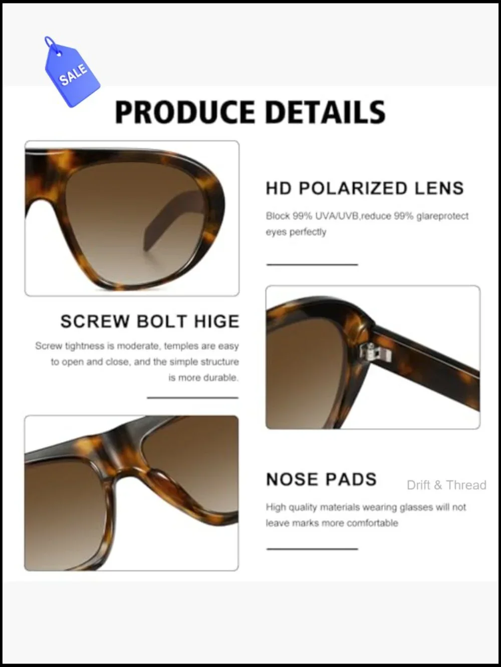 Retro Oversized Aviator Sunglasses for Women UV400 Protection
